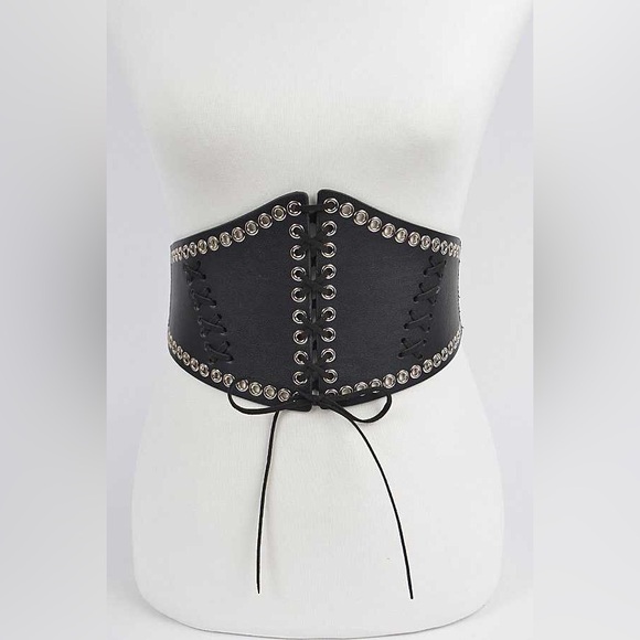 Black Vintage Wide Waist Leather Harness Corset Statement Belt - Picture 3 of 7